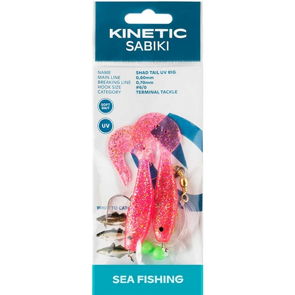 Kinetic Sabiki Shad Tail UV Rig - Pink