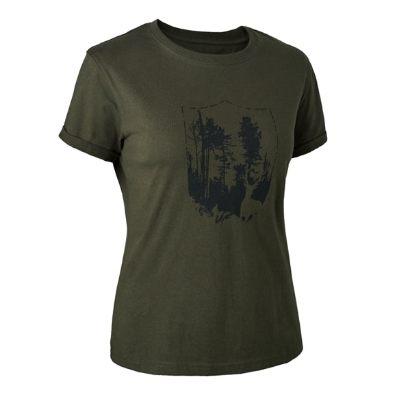 Deerhunter Lady T-shirt med Deerhunter skjold - Dame - Bark green