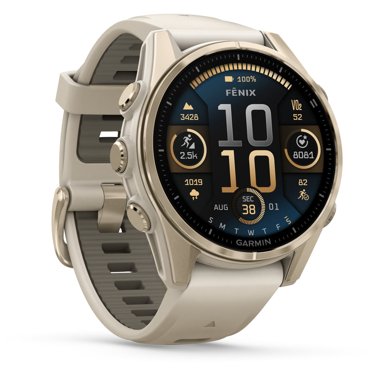 Garmin Fenix 8 Sapphire Smartwatch - AMOLED - 43 mm - Soft Gold/Fog Grey/Dark Sandstone