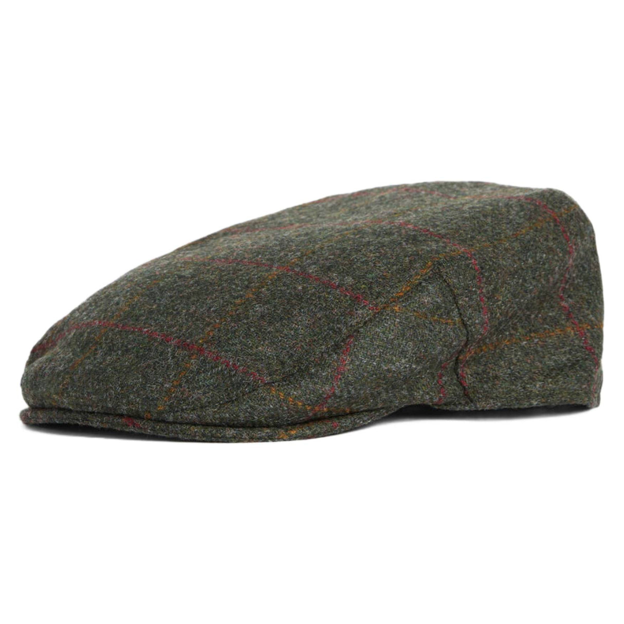 Barbour Crief Flat Cap - Olive/Red Overcheck