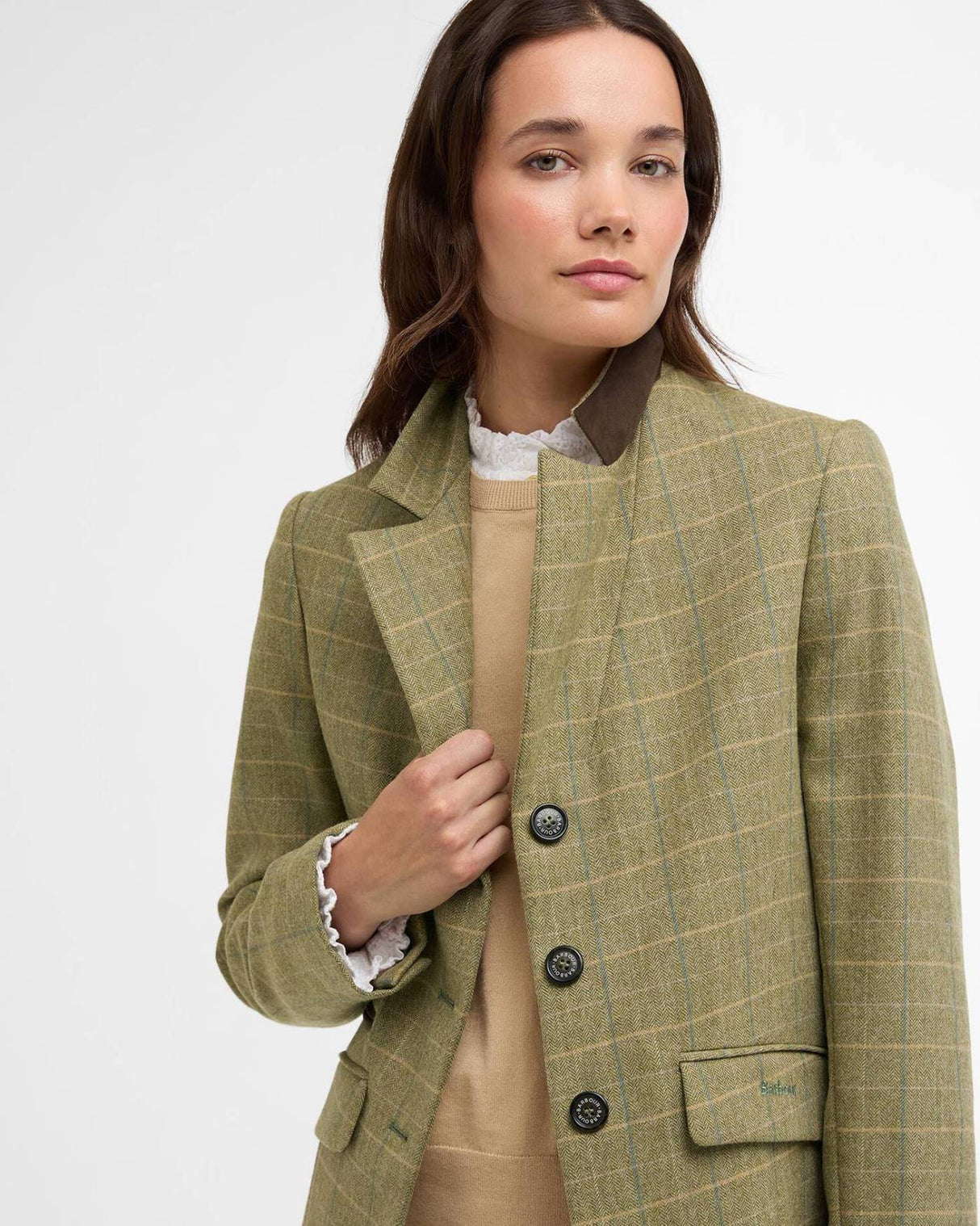 Barbour Lupin Tailored Uldjakke - Dame - Light Olive Check