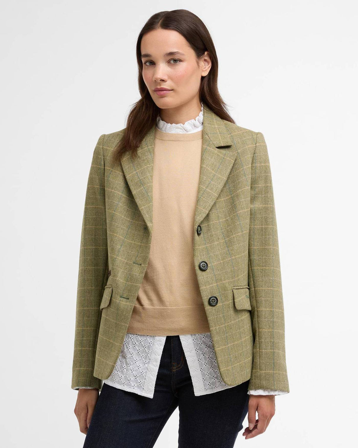 Barbour Lupin Tailored Uldjakke - Dame - Light Olive Check
