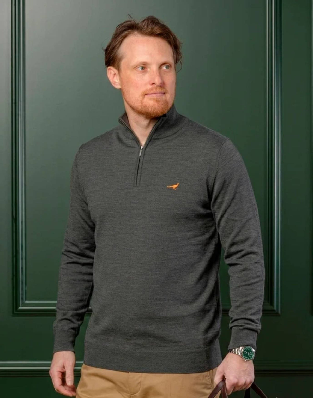 Laksen Norfolk Zip-neck Strik - Herre - Loden Green