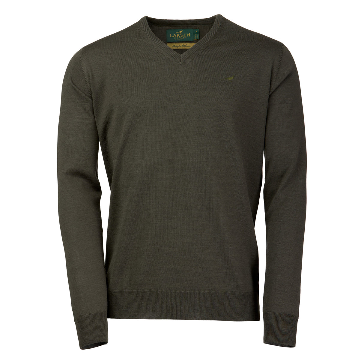 Laksen Sussex V-Neck Merino Strik - Herre - Olive