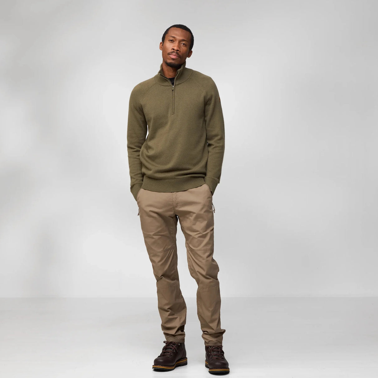 Fjällräven Övik Lite Half Zip M Strik - Herre - Laurel Green