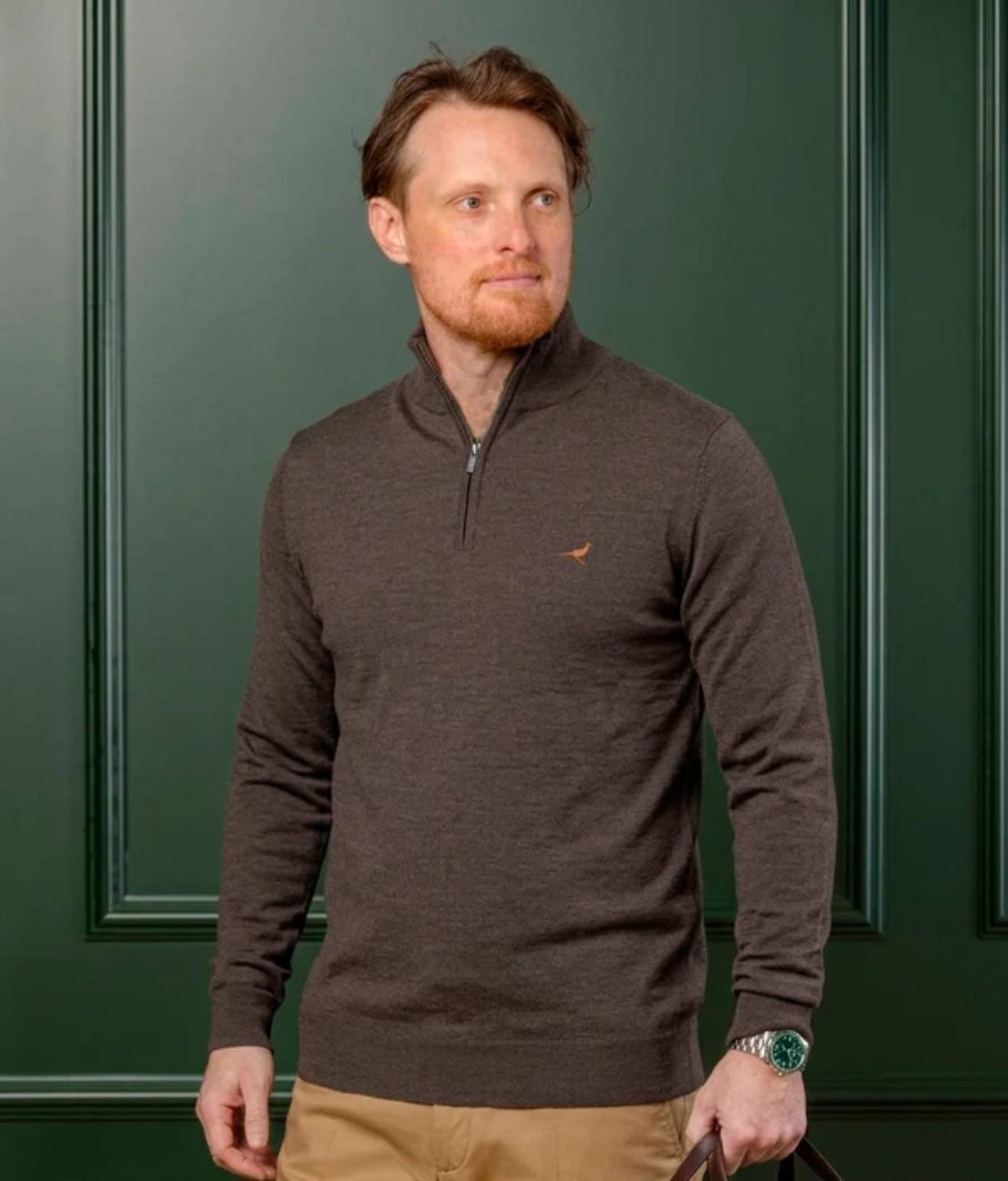 Laksen Norfolk Zip-neck Strik - Herre - Chocolate
